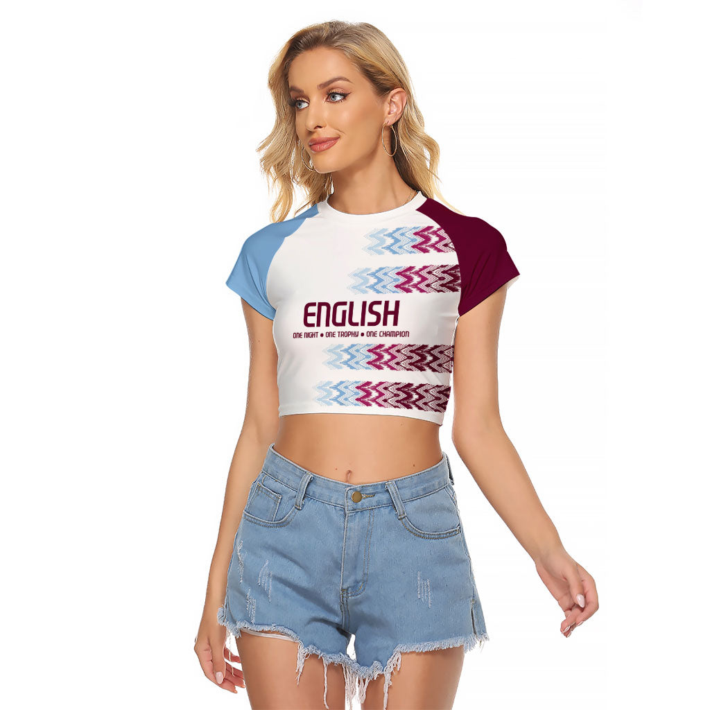 English European Football Raglan Cropped T Shirt Sublimation Blue Maroon Stripes Effect