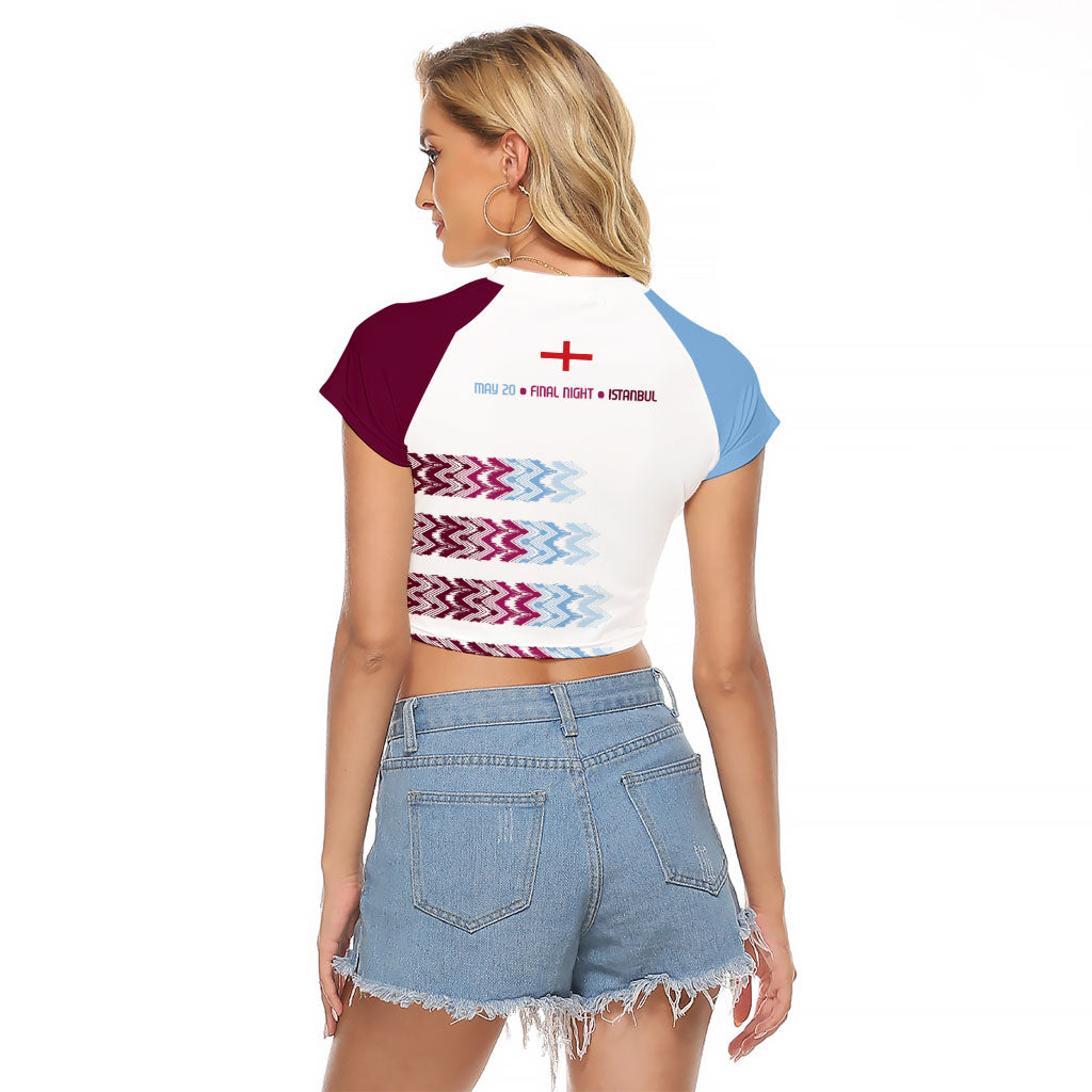 English European Football Raglan Cropped T Shirt Sublimation Blue Maroon Stripes Effect