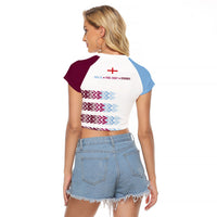 English European Football Raglan Cropped T Shirt Sublimation Blue Maroon Stripes Effect