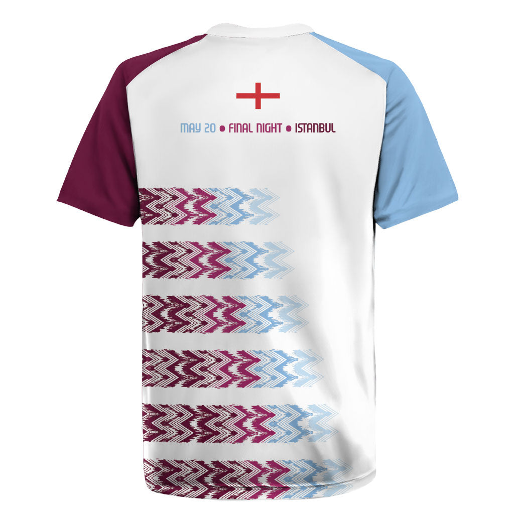 English European Football Rugby Jersey Sublimation Blue Maroon Stripes Effect
