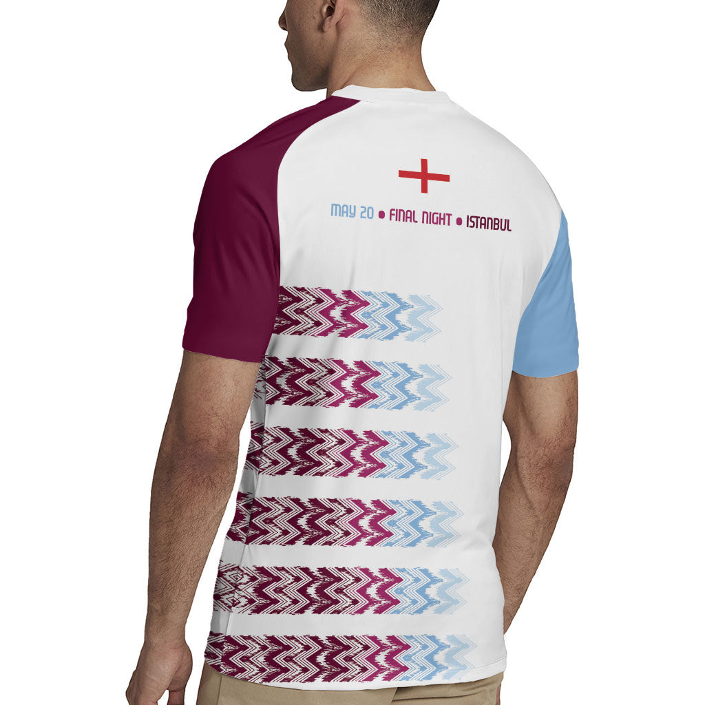 English European Football Rugby Jersey Sublimation Blue Maroon Stripes Effect