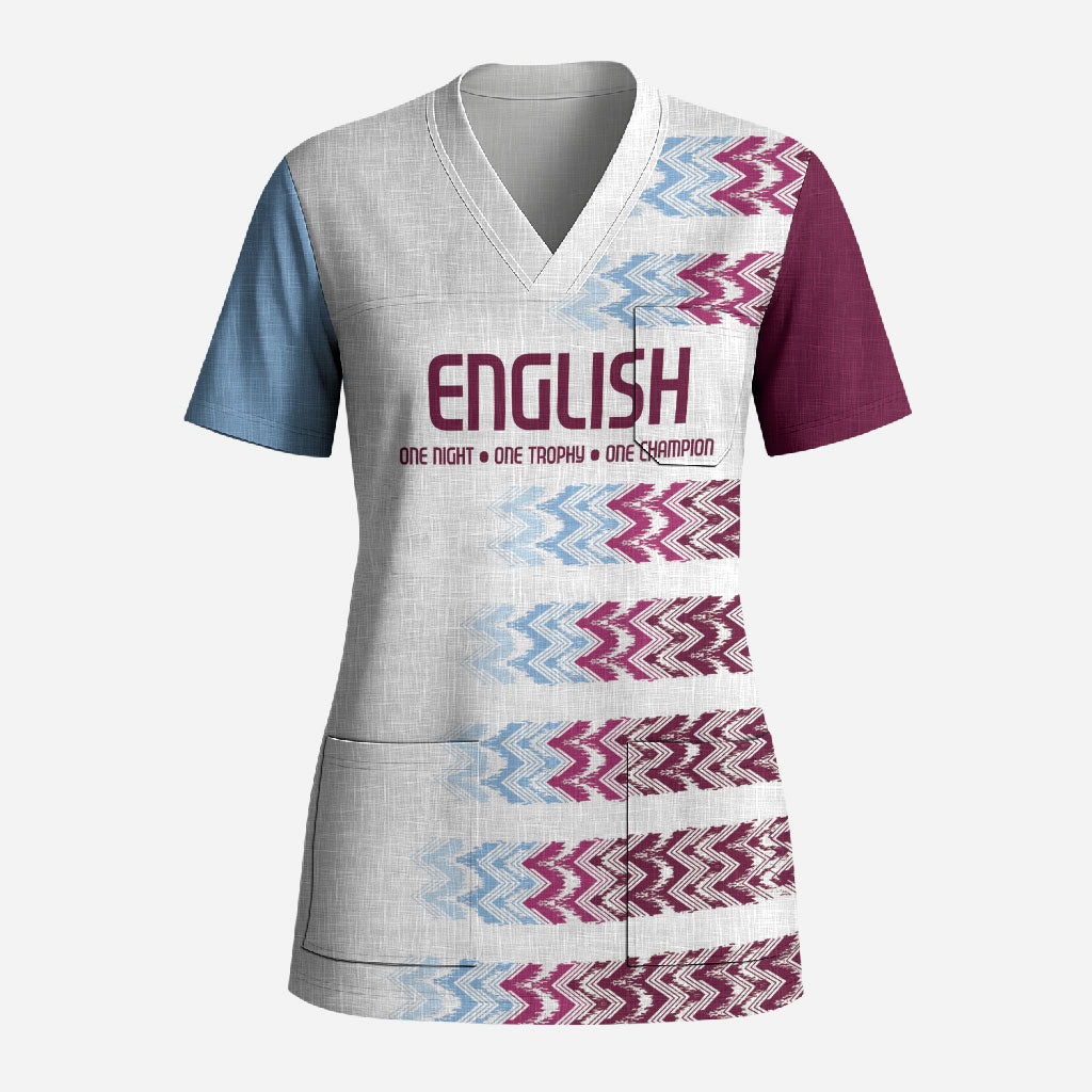 English European Football Scrub Top Sublimation Blue Maroon Stripes Effect
