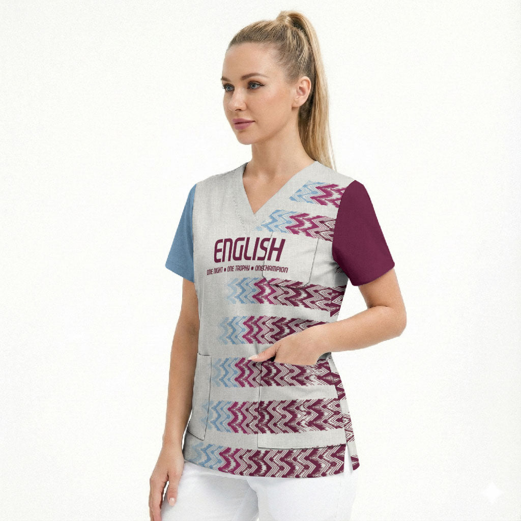 English European Football Scrub Top Sublimation Blue Maroon Stripes Effect