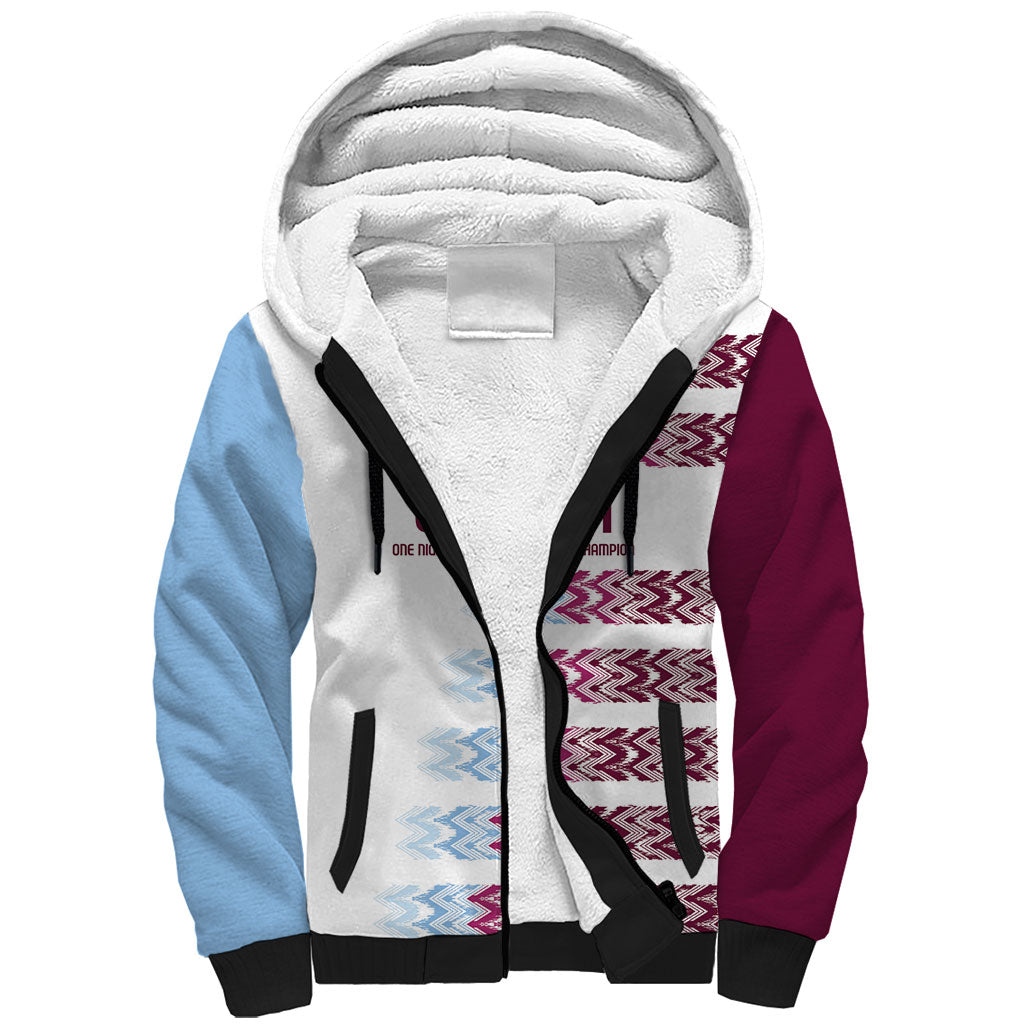 English European Football Sherpa Hoodie Sublimation Blue Maroon Stripes Effect