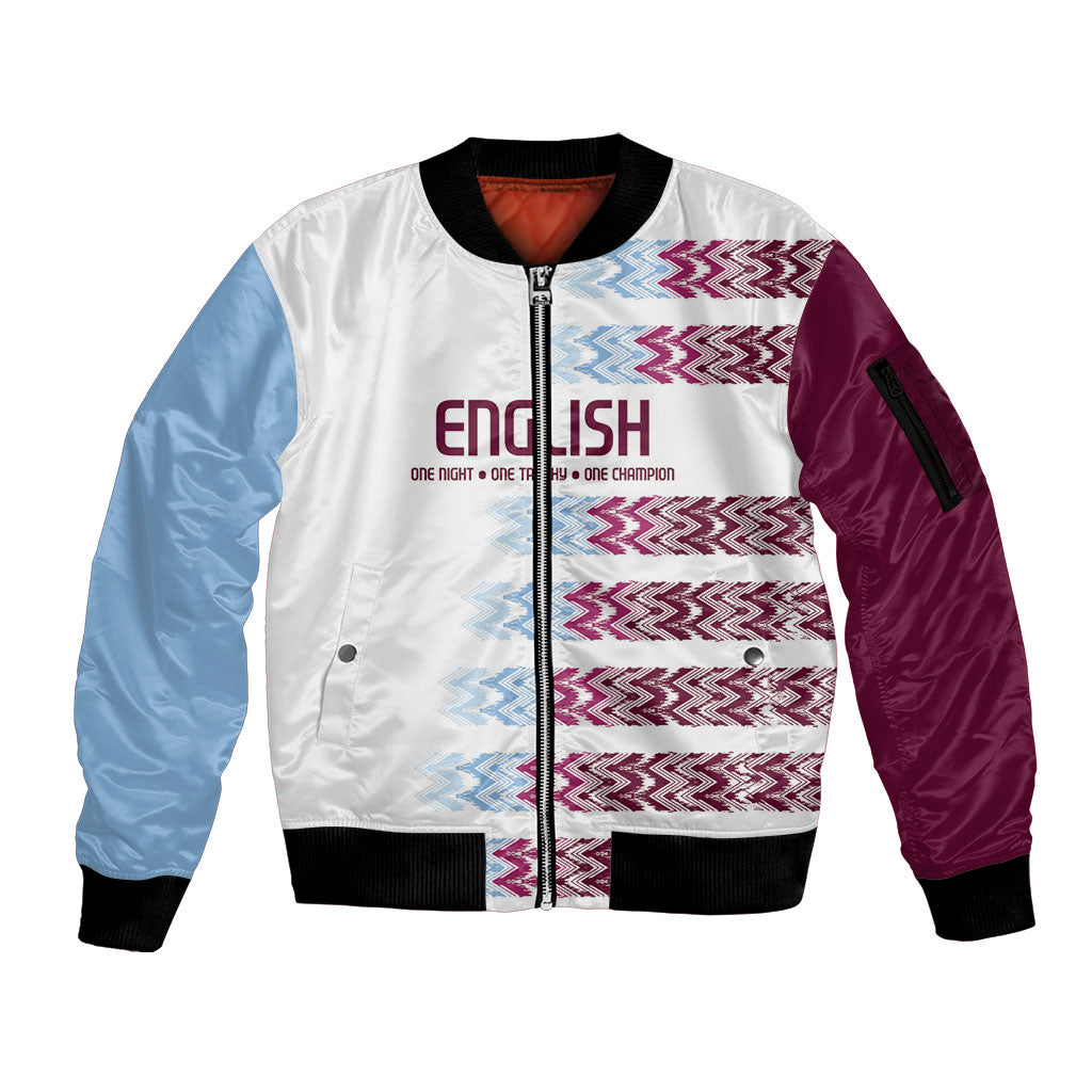 English European Football Sleeve Zip Bomber Jacket Sublimation Blue Maroon Stripes Effect