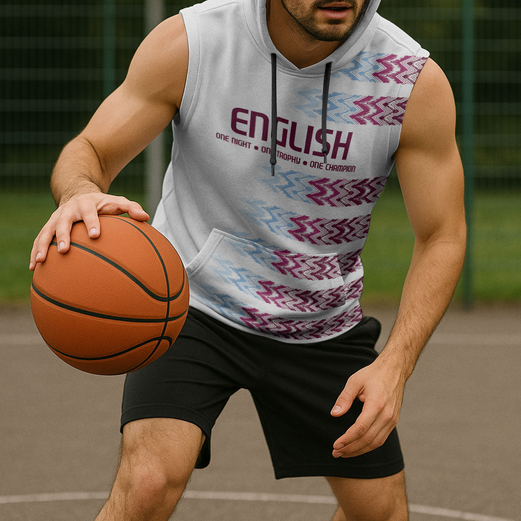 English European Football Sleeveless Hoodie Sublimation Blue Maroon Stripes Effect