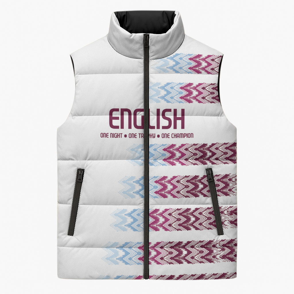 English European Football Sleeveless Puffer Jacket Sublimation Blue Maroon Stripes Effect