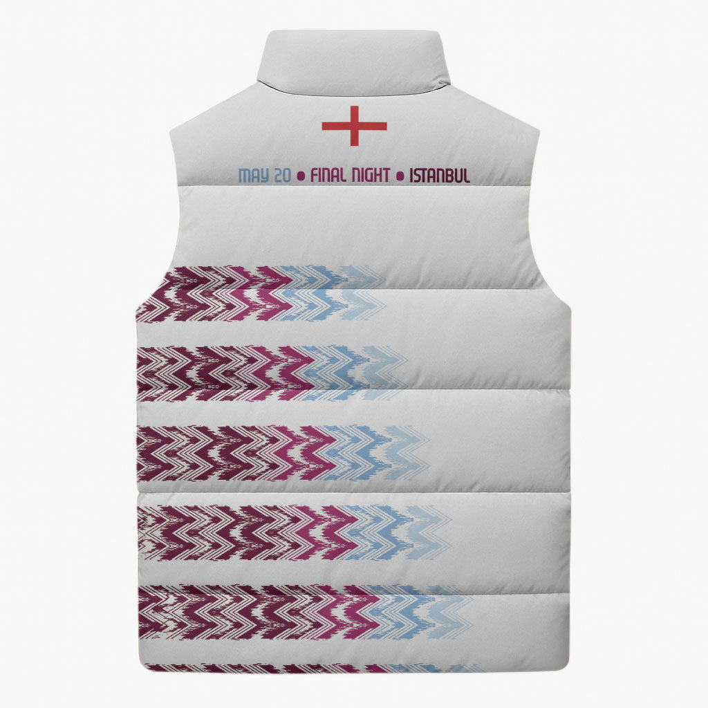 English European Football Sleeveless Puffer Jacket Sublimation Blue Maroon Stripes Effect