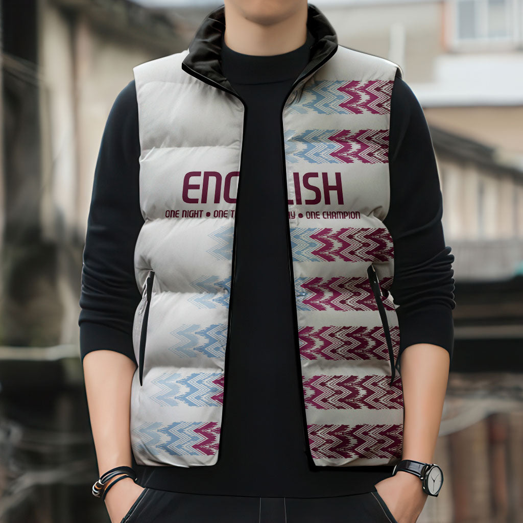 English European Football Sleeveless Puffer Jacket Sublimation Blue Maroon Stripes Effect