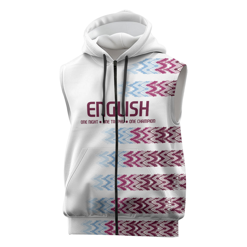 English European Football Sleeveless Zip Hoodie Sublimation Blue Maroon Stripes Effect