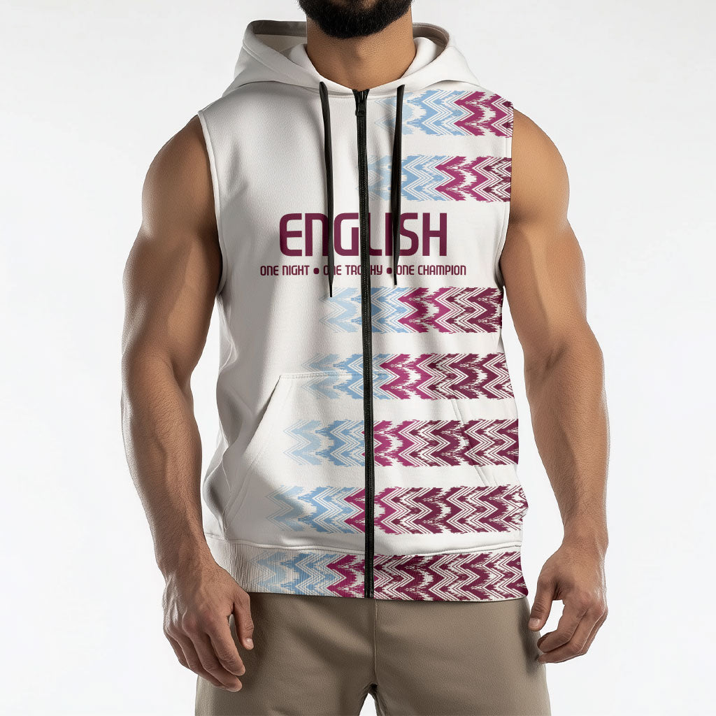 English European Football Sleeveless Zip Hoodie Sublimation Blue Maroon Stripes Effect
