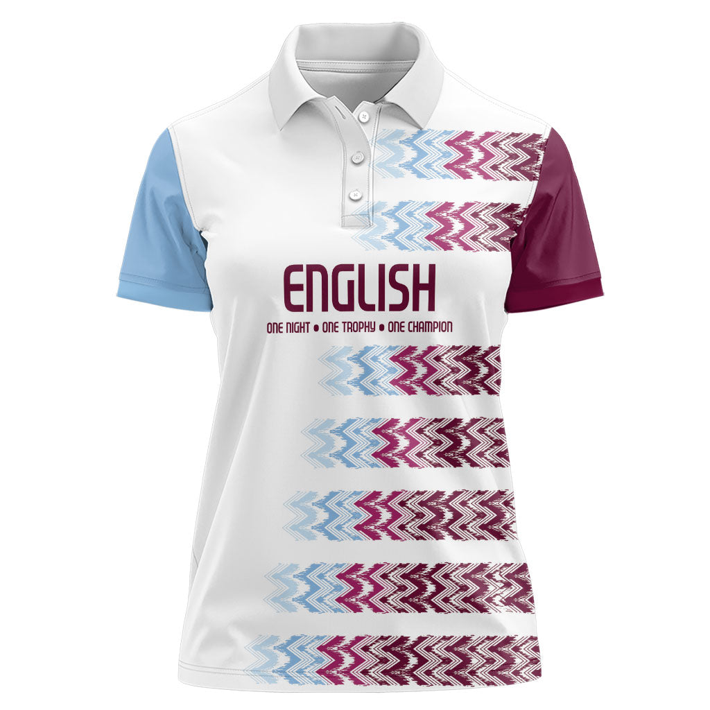 English European Football Women Polo Shirt Sublimation Blue Maroon Stripes Effect