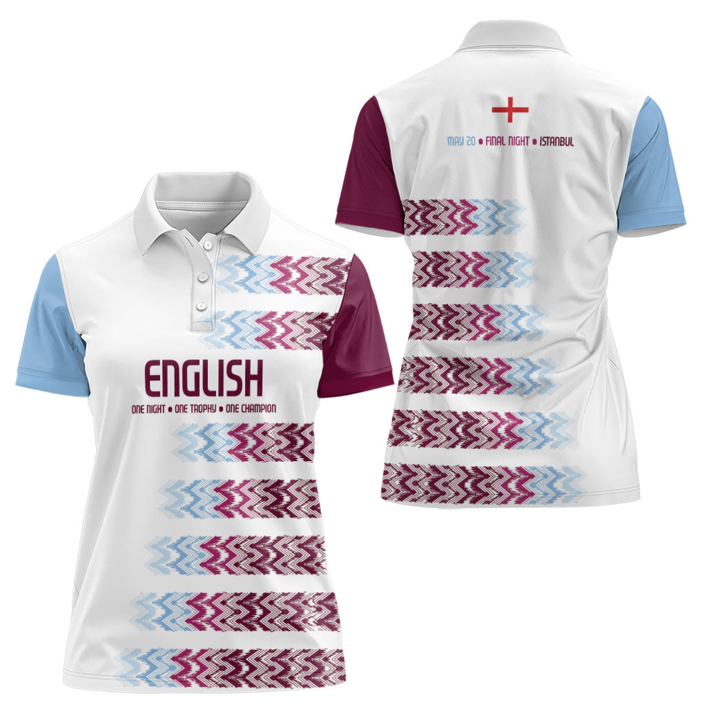 English European Football Women Polo Shirt Sublimation Blue Maroon Stripes Effect