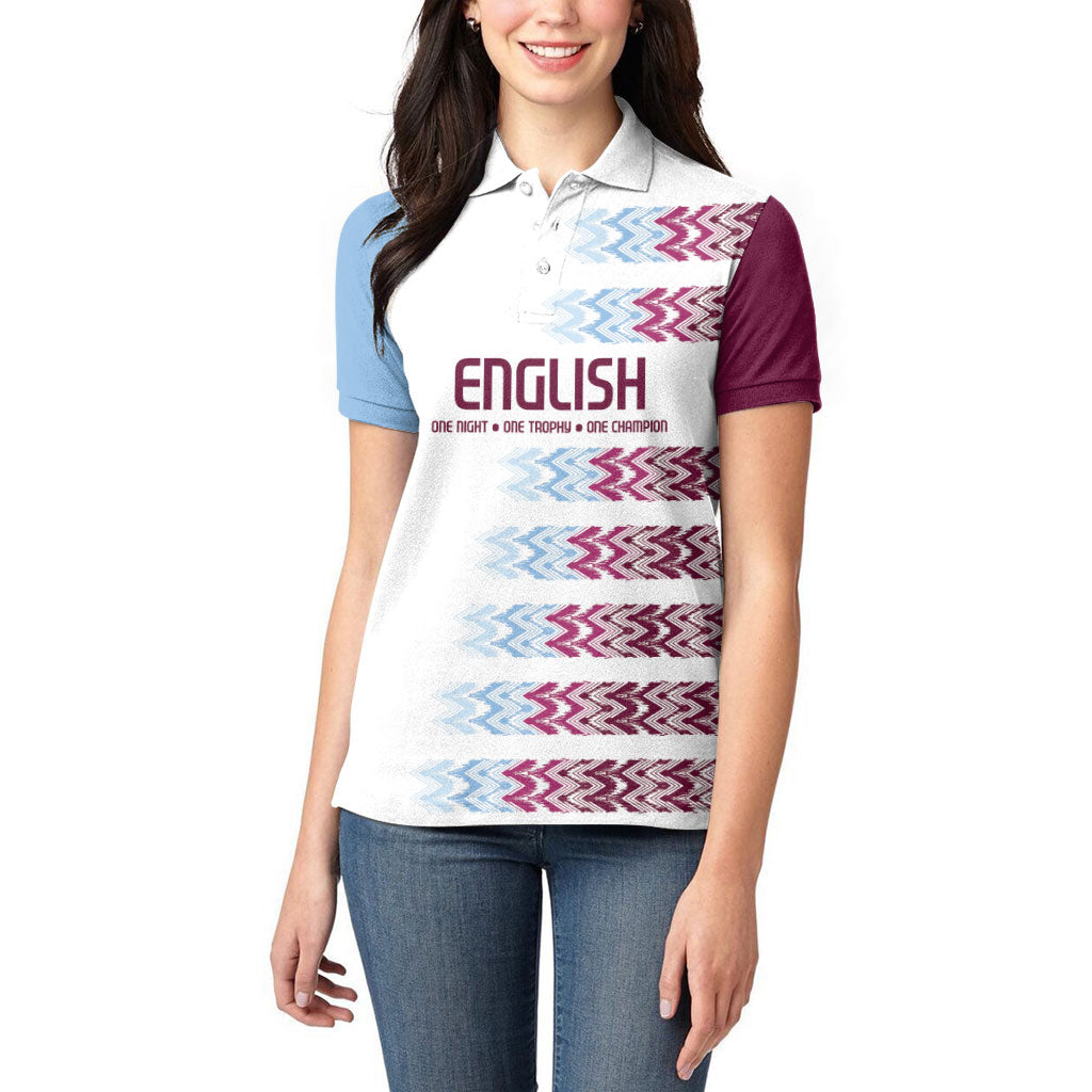 English European Football Women Polo Shirt Sublimation Blue Maroon Stripes Effect