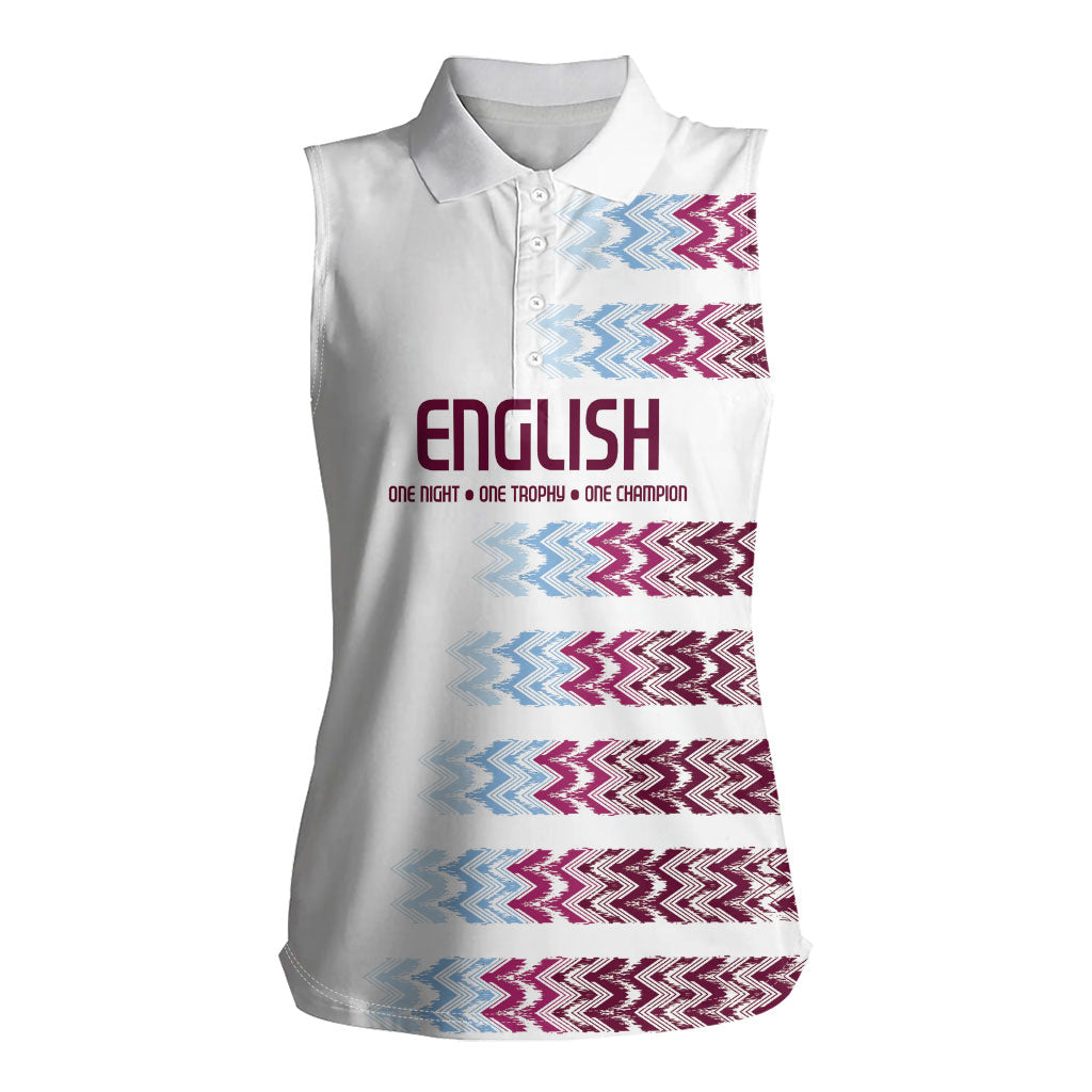 English European Football Women Sleeveless Polo Shirt Sublimation Blue Maroon Stripes Effect