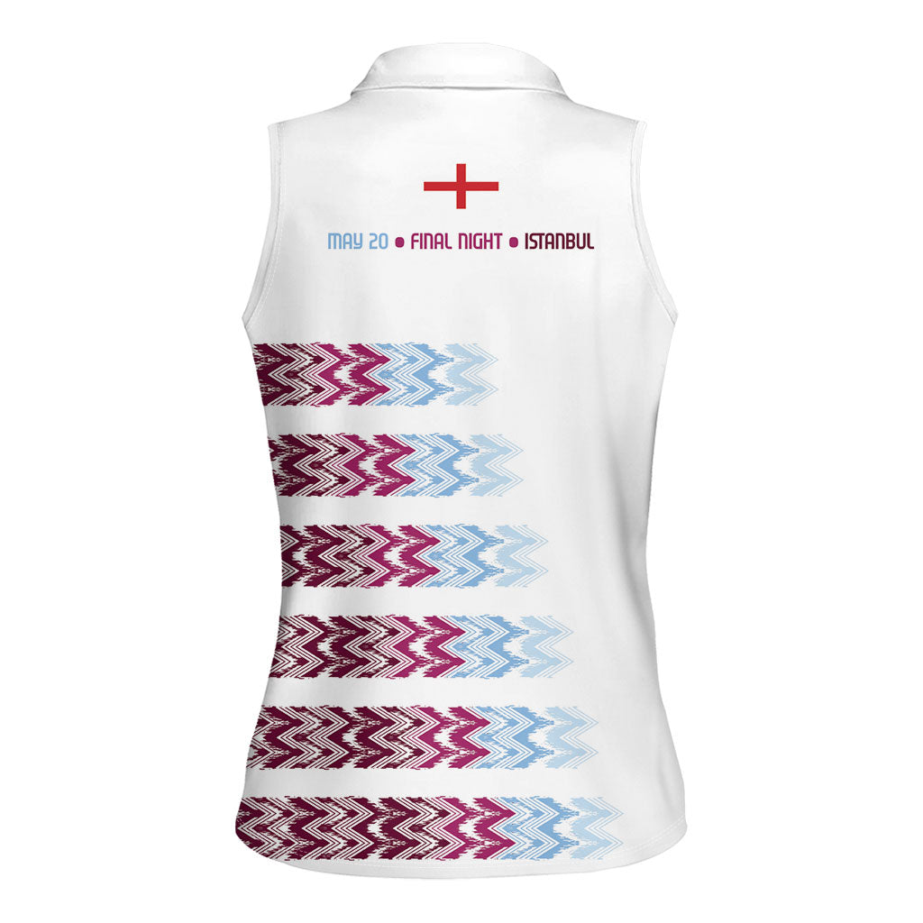 English European Football Women Sleeveless Polo Shirt Sublimation Blue Maroon Stripes Effect