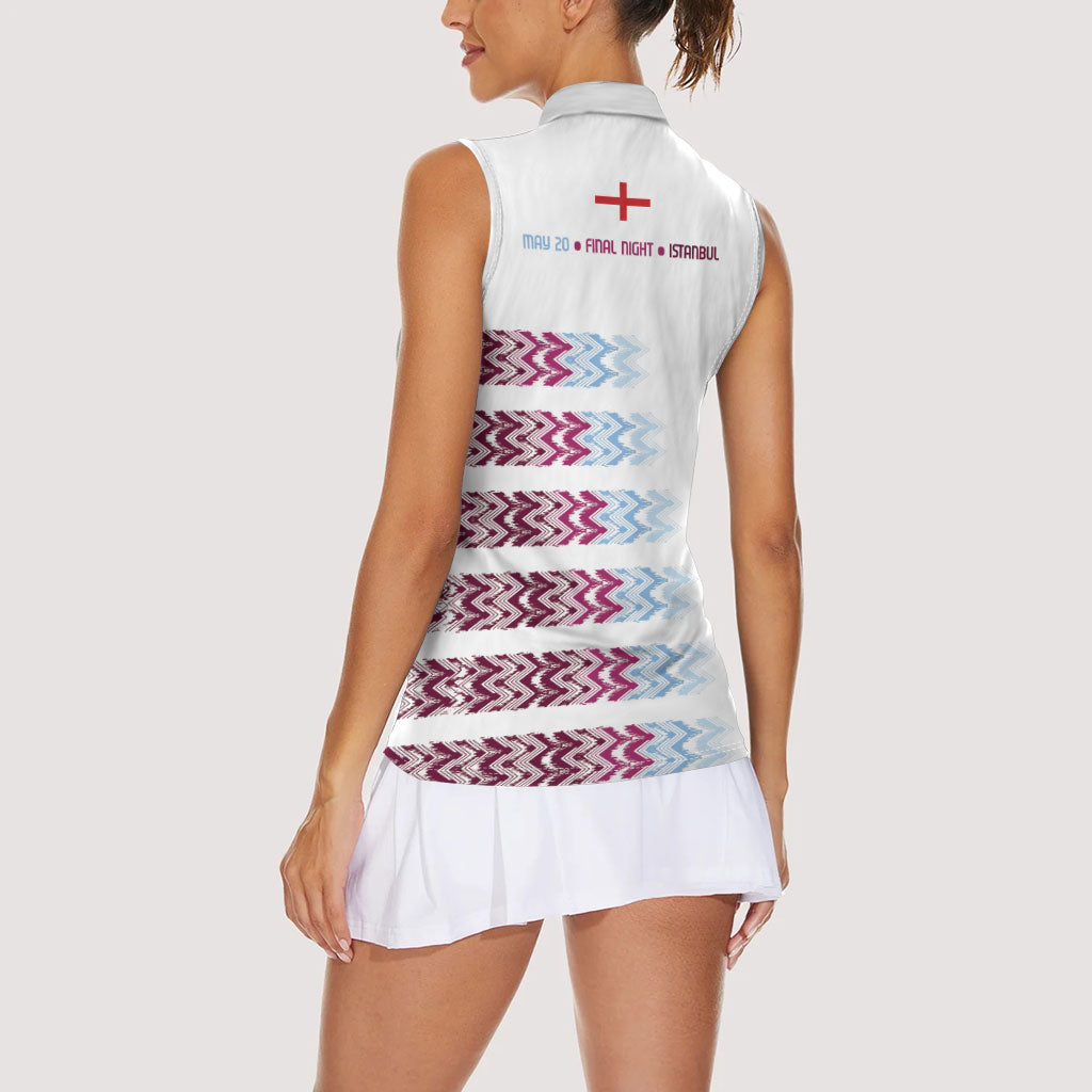 English European Football Women Sleeveless Polo Shirt Sublimation Blue Maroon Stripes Effect