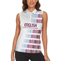 English European Football Women Sleeveless Polo Shirt Sublimation Blue Maroon Stripes Effect