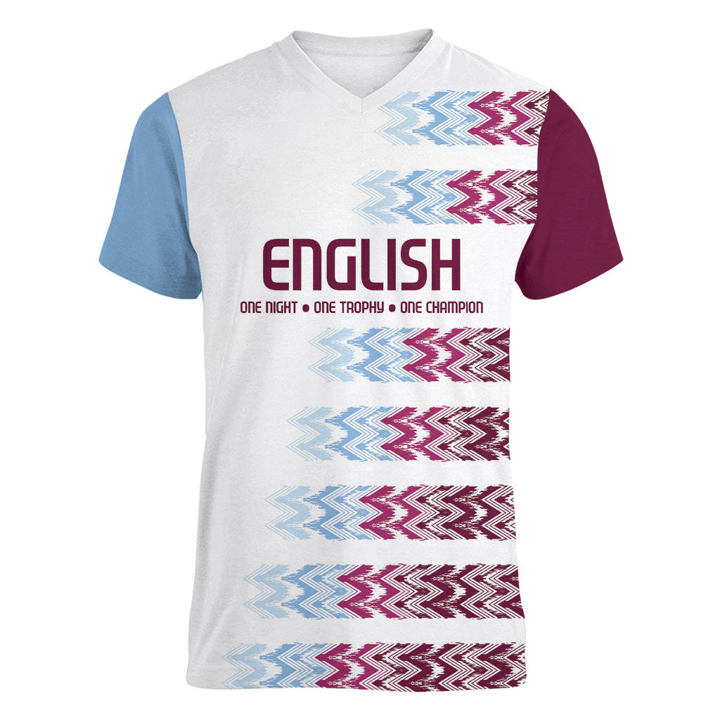 English European Football Women V-Neck T-Shirt Sublimation Blue Maroon Stripes Effect