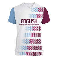 English European Football Women V-Neck T-Shirt Sublimation Blue Maroon Stripes Effect