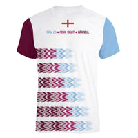English European Football Women V-Neck T-Shirt Sublimation Blue Maroon Stripes Effect