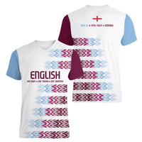 English European Football Women V-Neck T-Shirt Sublimation Blue Maroon Stripes Effect