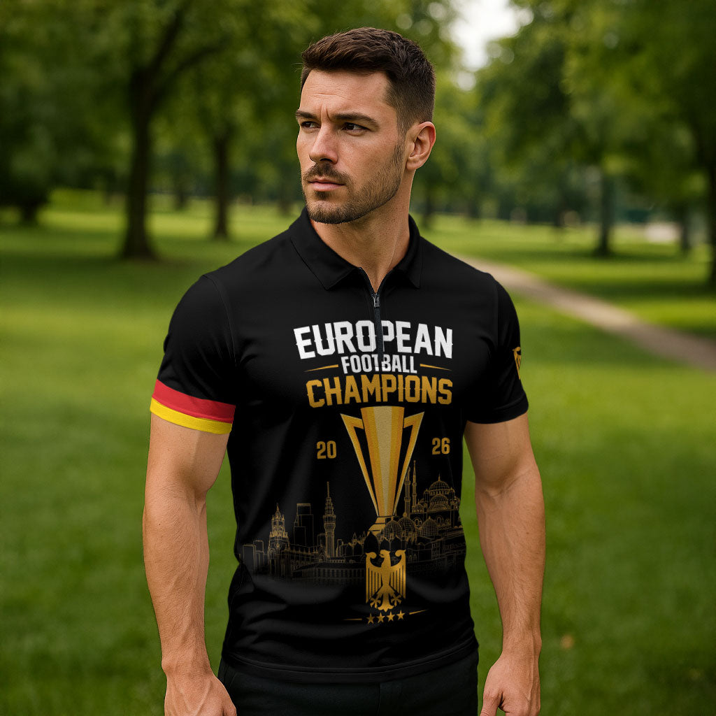 German European Football Champions Zipper Polo Shirt May 20 Final Night Istanbul