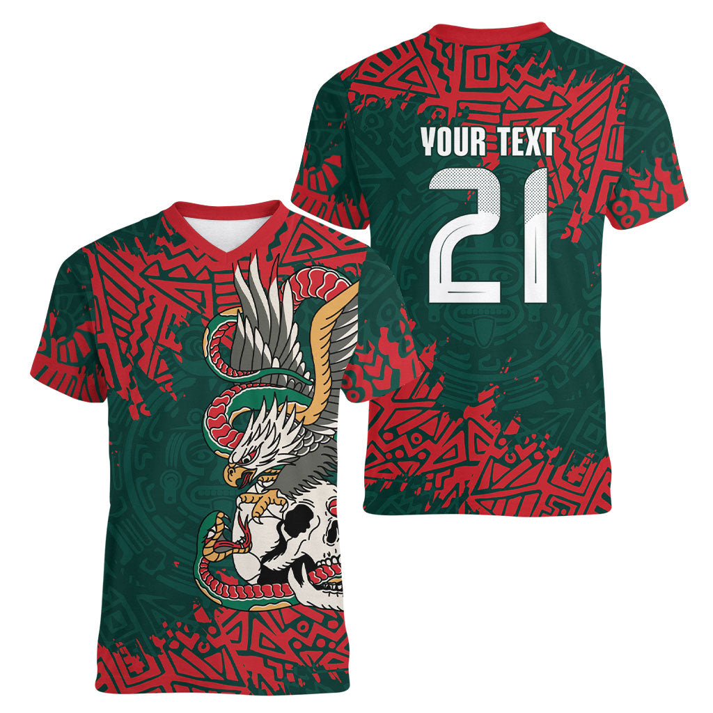 El Tri Mexico World Football 2026 Custom Women V-Neck T-Shirt Mexican Pride Of Aztecs