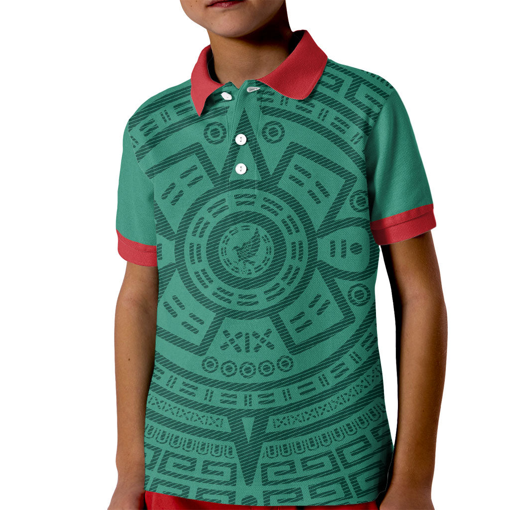 El Tri Mexico World Football 2026 Kid Polo Shirt Simple Calendario Azteca-inspired