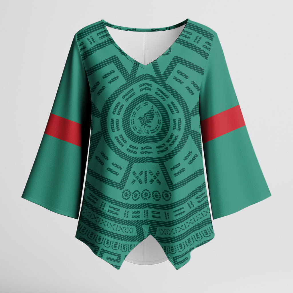 El Tri Mexico World Football 2026 Kimono Sleeve Blouse Simple Calendario Azteca-inspired