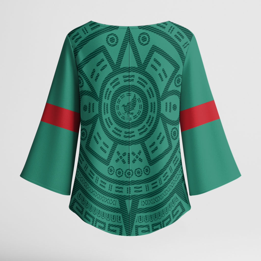El Tri Mexico World Football 2026 Kimono Sleeve Blouse Simple Calendario Azteca-inspired