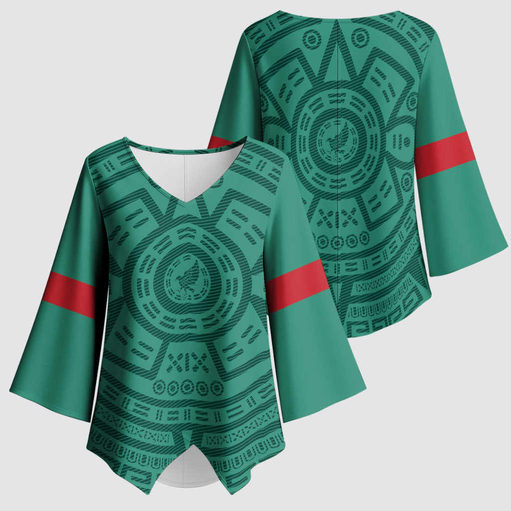 El Tri Mexico World Football 2026 Kimono Sleeve Blouse Simple Calendario Azteca-inspired