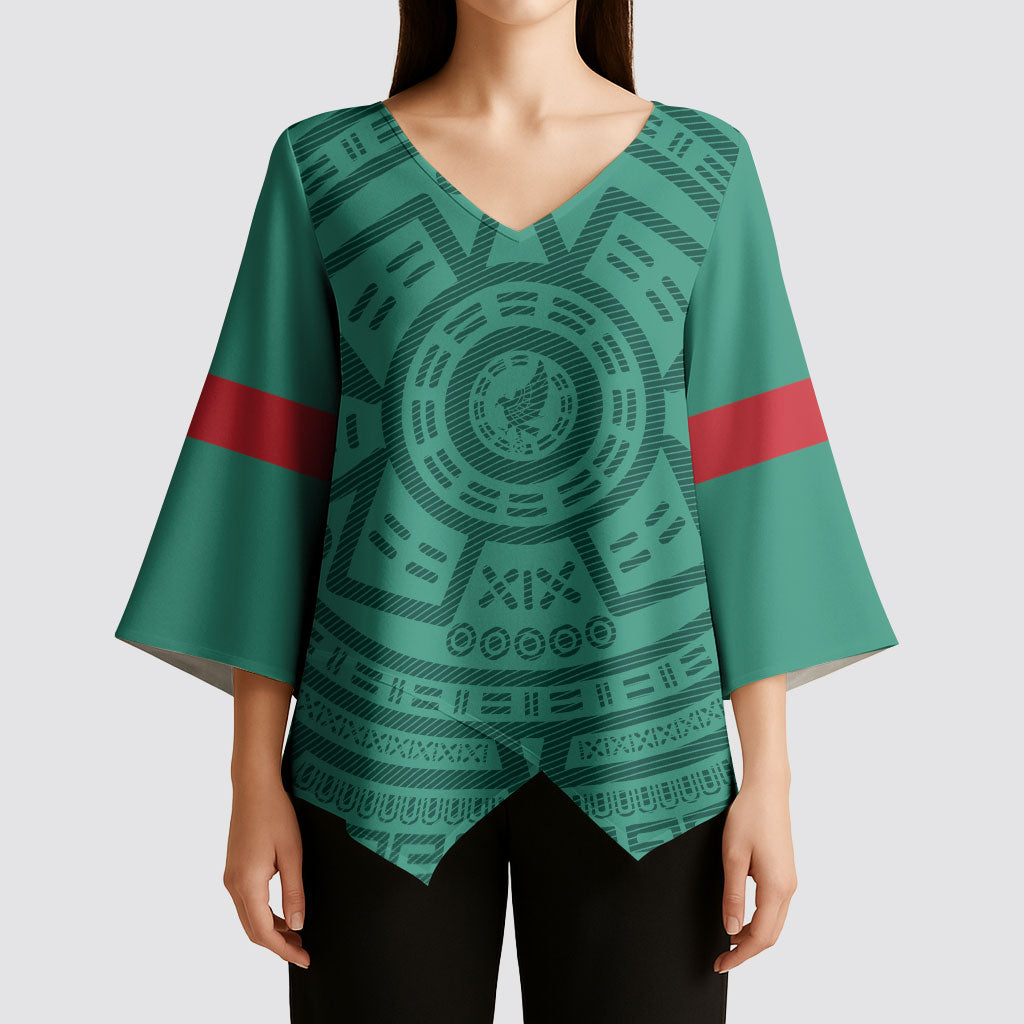 El Tri Mexico World Football 2026 Kimono Sleeve Blouse Simple Calendario Azteca-inspired