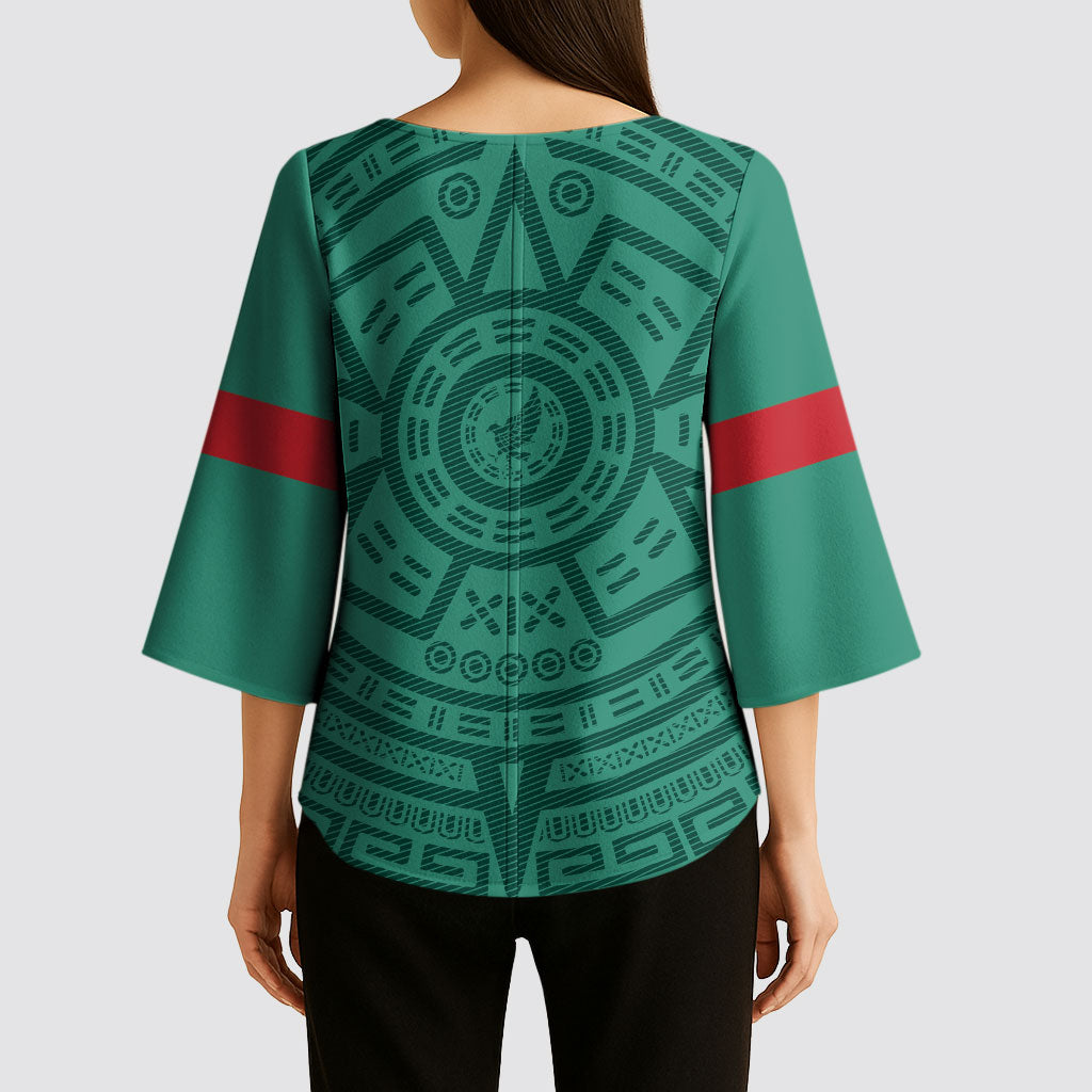 El Tri Mexico World Football 2026 Kimono Sleeve Blouse Simple Calendario Azteca-inspired