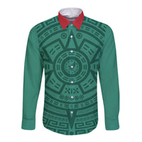 El Tri Mexico World Football 2026 Long Sleeve Button Shirt Simple Calendario Azteca-inspired
