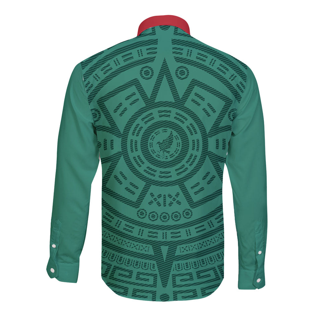 El Tri Mexico World Football 2026 Long Sleeve Button Shirt Simple Calendario Azteca-inspired