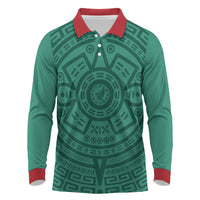 El Tri Mexico World Football 2026 Long Sleeve Polo Shirt Simple Calendario Azteca-inspired