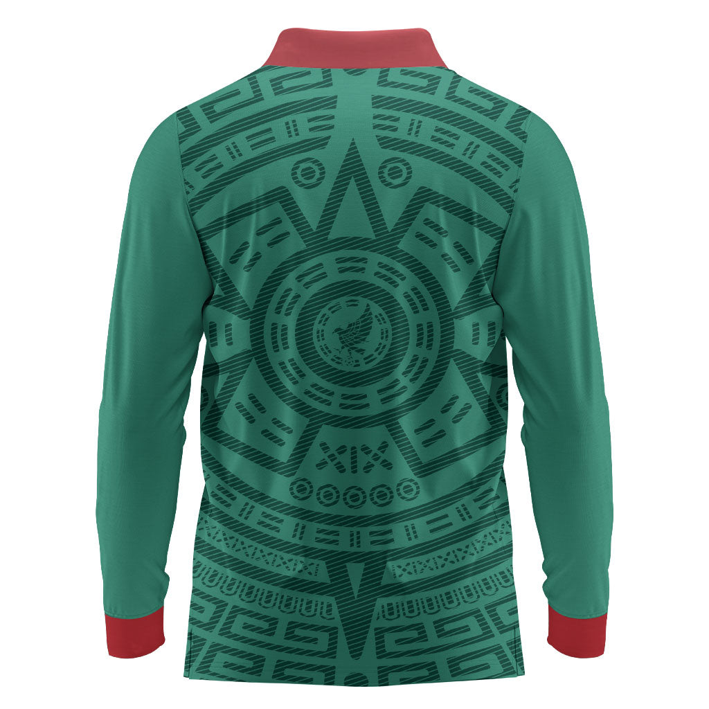 El Tri Mexico World Football 2026 Long Sleeve Polo Shirt Simple Calendario Azteca-inspired