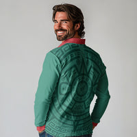 El Tri Mexico World Football 2026 Long Sleeve Polo Shirt Simple Calendario Azteca-inspired