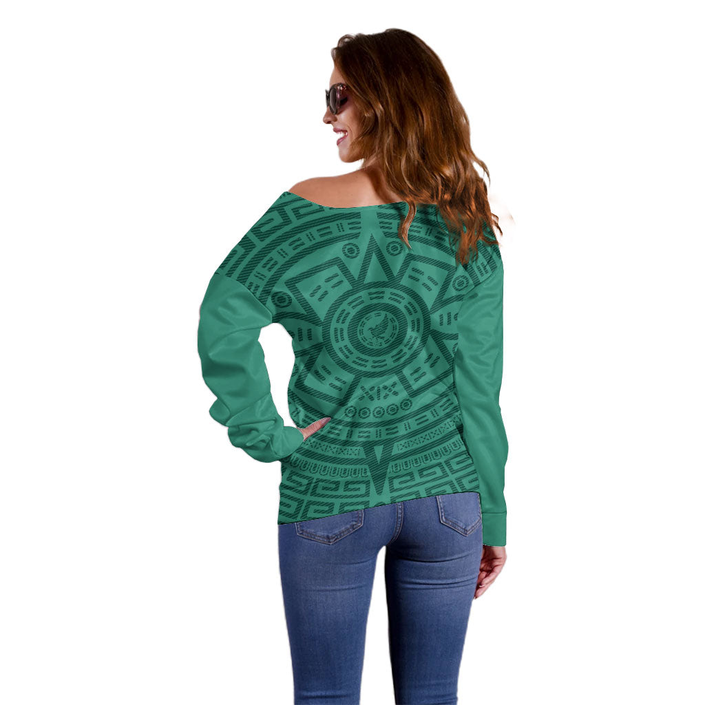 El Tri Mexico World Football 2026 Off Shoulder Sweater Simple Calendario Azteca-inspired