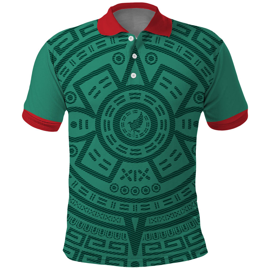 El Tri Mexico World Football 2026 Polo Shirt Simple Calendario Azteca-inspired