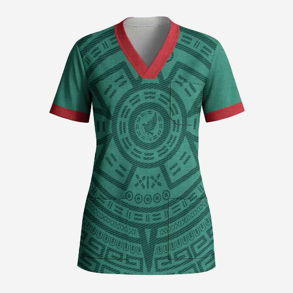 El Tri Mexico World Football 2026 Scrub Top Simple Calendario Azteca-inspired