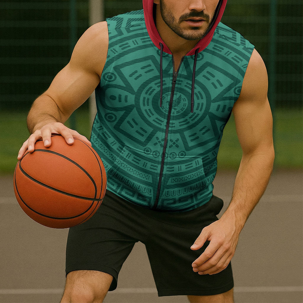 El Tri Mexico World Football 2026 Sleeveless Zip Hoodie Simple Calendario Azteca-inspired