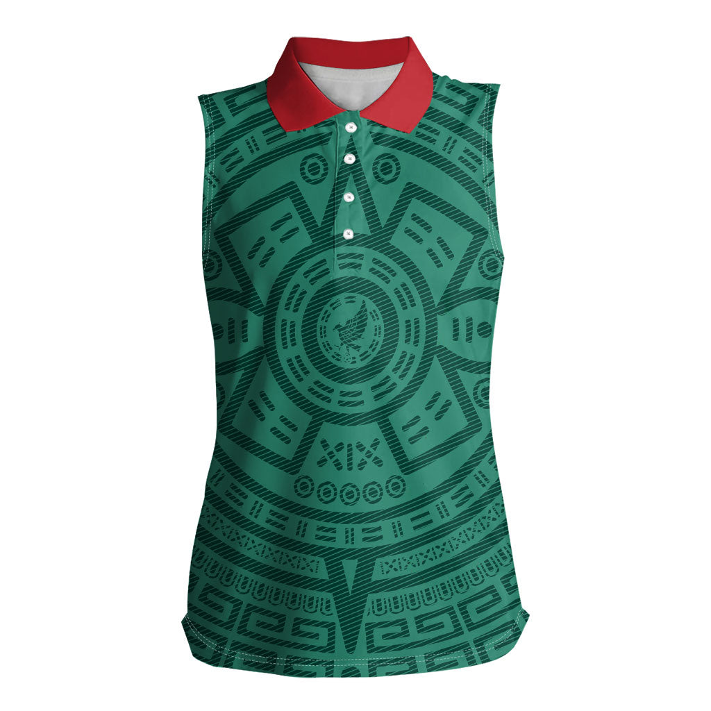 El Tri Mexico World Football 2026 Women Sleeveless Polo Shirt Simple Calendario Azteca-inspired