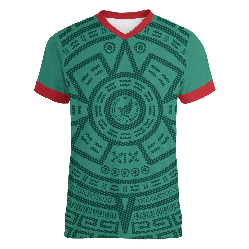 El Tri Mexico World Football 2026 Women V-Neck T-Shirt Simple Calendario Azteca-inspired