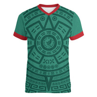 El Tri Mexico World Football 2026 Women V-Neck T-Shirt Simple Calendario Azteca-inspired