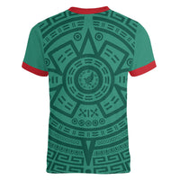 El Tri Mexico World Football 2026 Women V-Neck T-Shirt Simple Calendario Azteca-inspired
