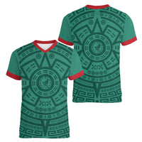El Tri Mexico World Football 2026 Women V-Neck T-Shirt Simple Calendario Azteca-inspired