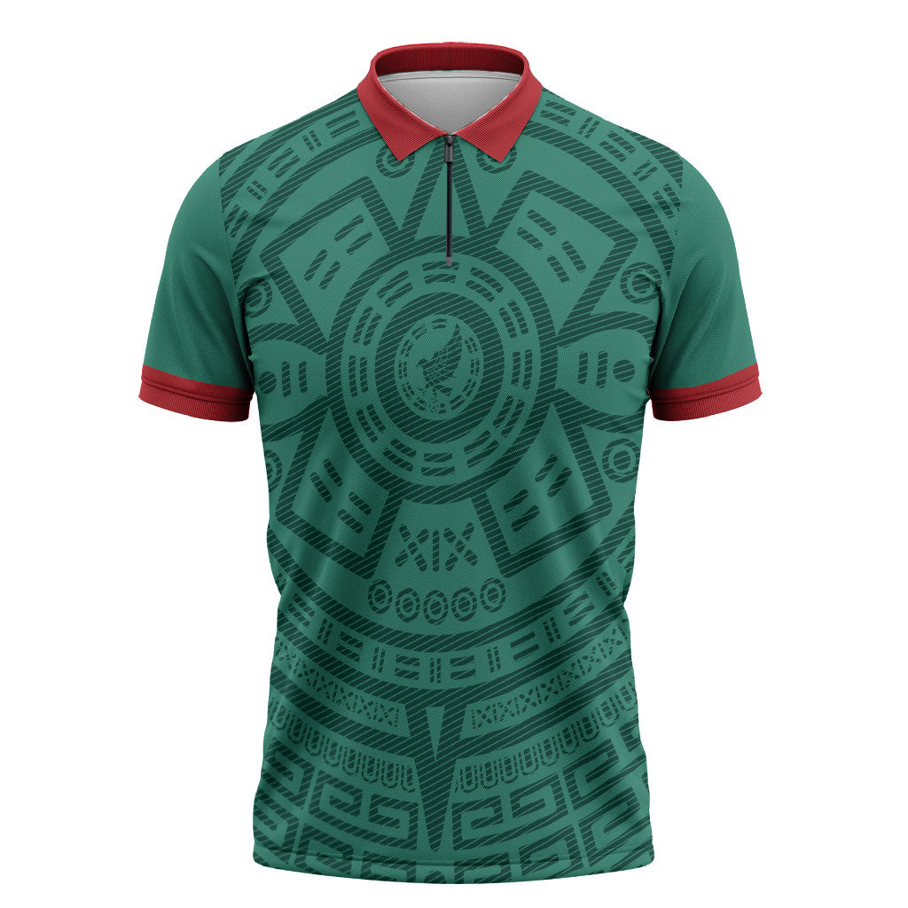 El Tri Mexico World Football 2026 Zipper Polo Shirt Simple Calendario Azteca-inspired