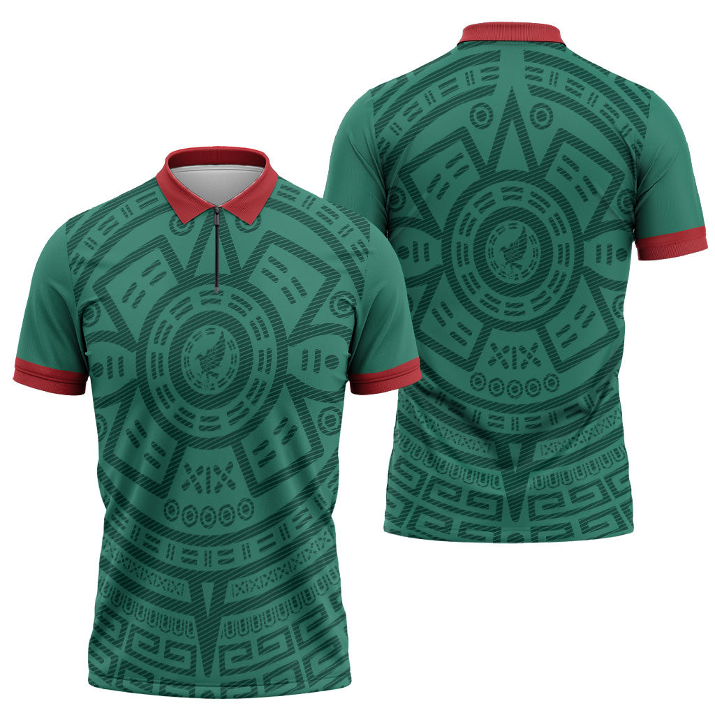 El Tri Mexico World Football 2026 Zipper Polo Shirt Simple Calendario Azteca-inspired